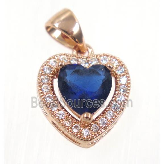 copper Heart pendant paved blue zircon, rose gold