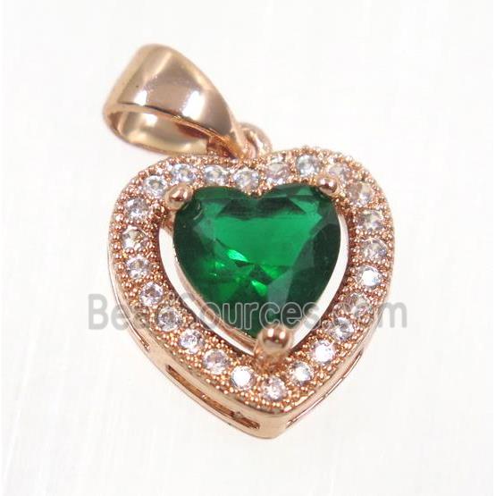 copper Heart pendant paved green zircon, rose gold