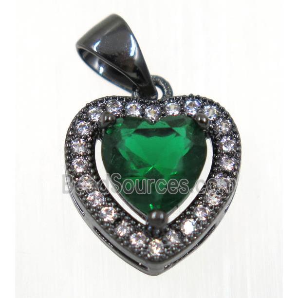 copper Heart pendant paved green zircon, black plated