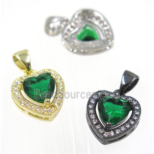 copper Heart pendant paved green zircon, mix color