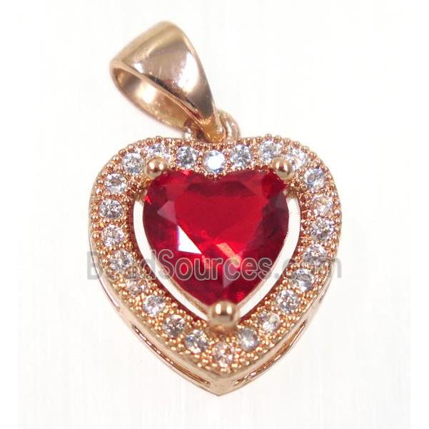 copper Heart pendant paved red zircon, rose gold