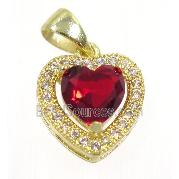 copper Heart pendant paved red zircon, gold plated