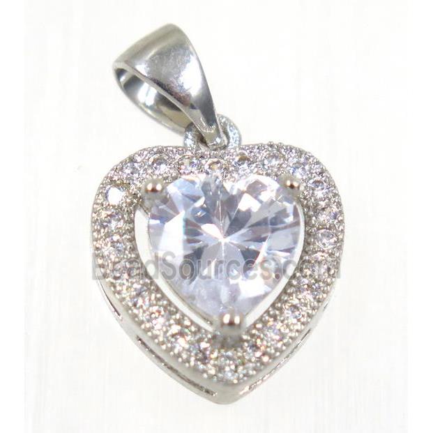 copper Heart pendant paved white zircon, platinum plated