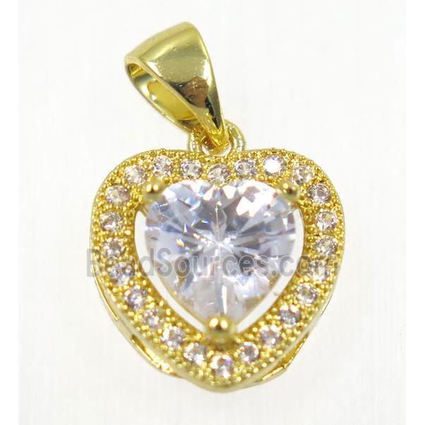 copper Heart pendant paved white zircon, gold plated