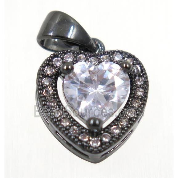 copper Heart pendant paved white zircon, black plated