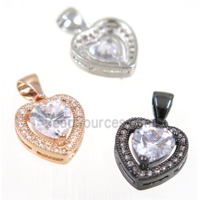 copper Heart pendant paved white zircon, mix color