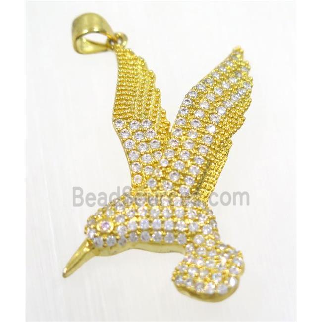 copper Hummingbird pendant paved zircon, gold plated