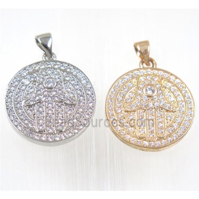 copper Hamsahand pendant paved zircon, mix color