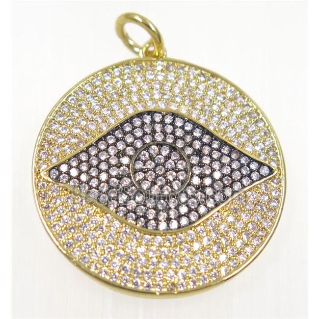 copper Evil eye pendant paved zircon, gold plated