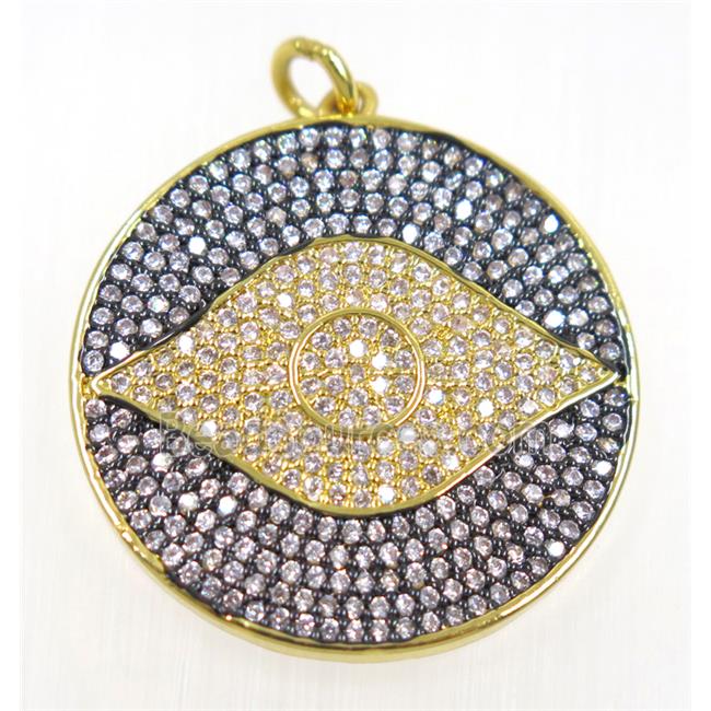 copper Evil eye pendant paved zircon, gold plated