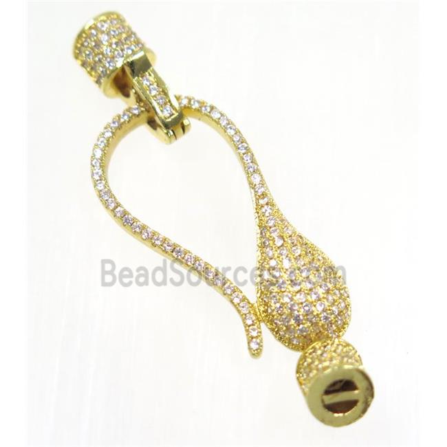 copper clasp paved zircon, gold plated