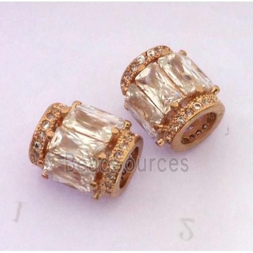 copper tube beads pave zircon, rose gold