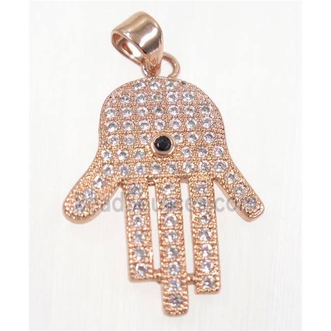 copper Hamsahand pendant paved zircon, rose gold