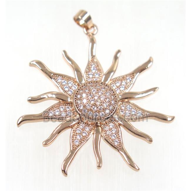 copper SunFlower pendant paved zircon, rose gold