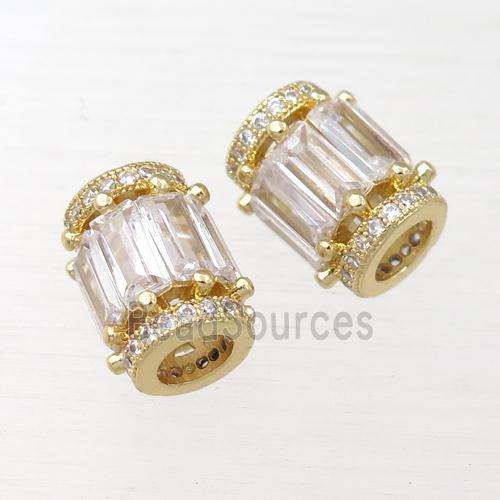 copper tube beads pave zircon, gold plated