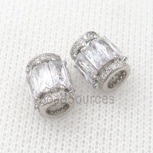 copper tube beads pave zircon, platinum plated