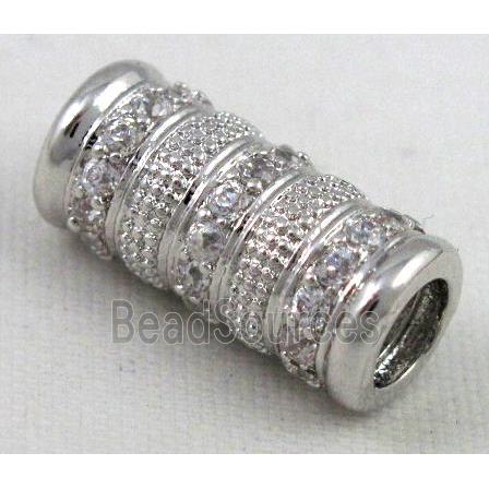 Zircon, bracelet spacer, copper tube bead, platinum plated