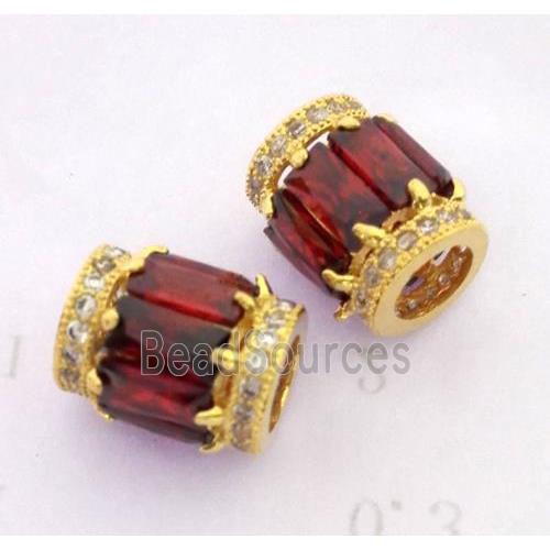 copper tube beads pave zircon, gold plated