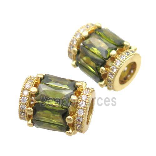 copper tube beads pave zircon, gold plated