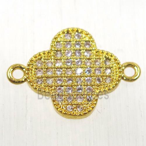 copper connector paved zircon, four-leaf Clover, gold plated