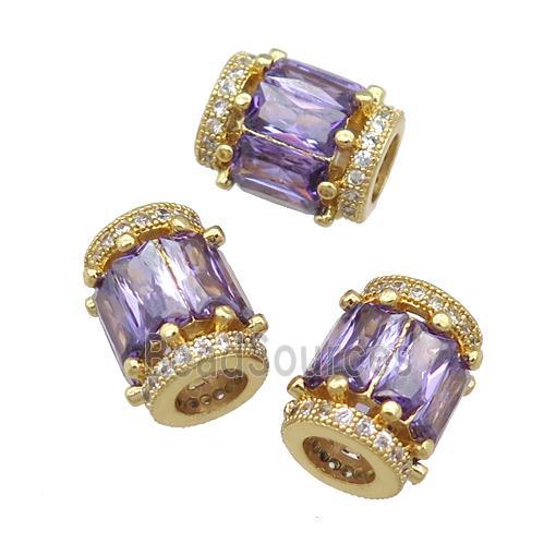 copper tube beads pave zircon, gold plated