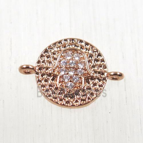 copper circle connector paved zircon with hamsahand, rose gold