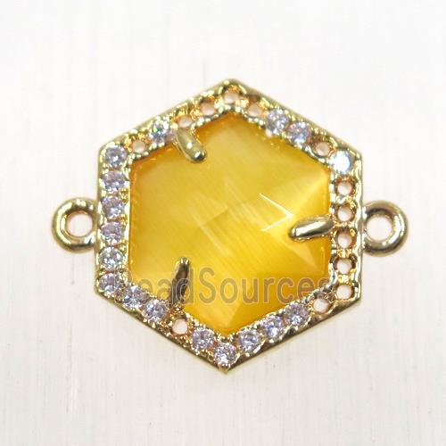 yellow crystal glass hexagon connector paved zircon, gold plated