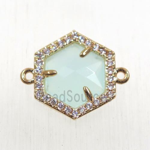 whitegreen crystal glass hexagon connector paved zircon, gold plated