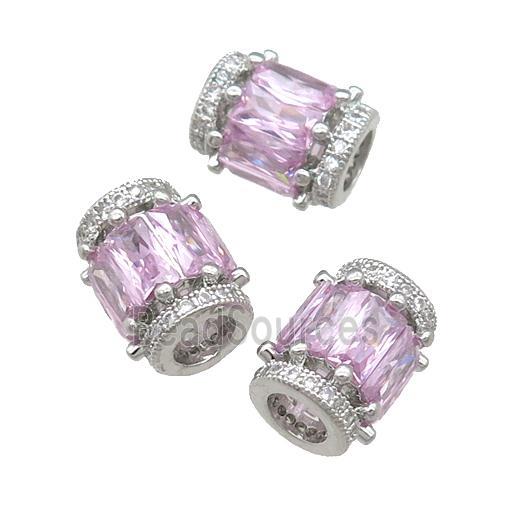 copper tube beads pave zircon, platinum plated