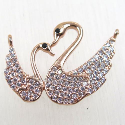 copper couple swan pendant paved zircon with 2loops, rose gold