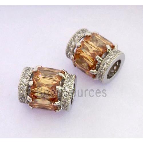 copper tube beads pave zircon, platinum plated