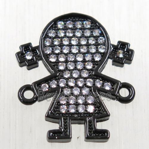 copper girls connector paved zircon, cartoon, black plated