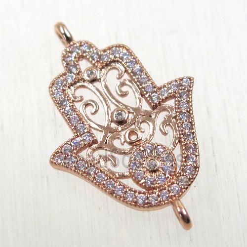 copper hamsahand connector paved zircon, rose gold