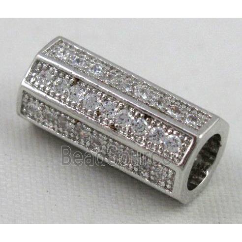 Zircon, bracelet spacer, copper tube bead, platinum plated