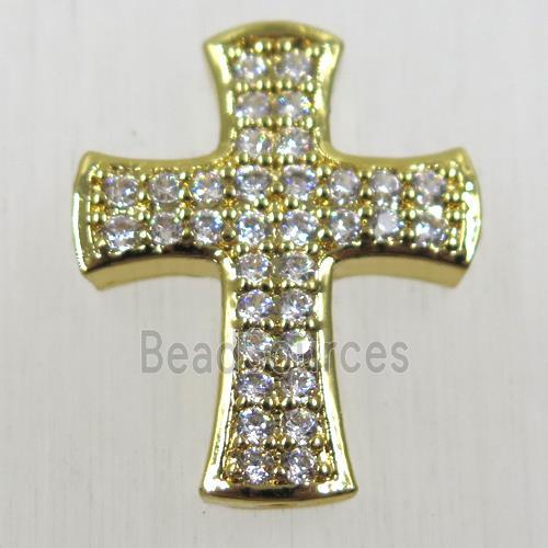 copper cross beads pave zircon, gold plated