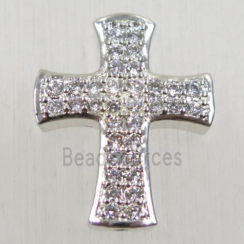 copper cross beads pave zircon, platinum plated