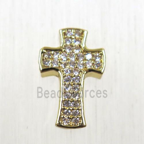 copper cross beads pave zircon, gold plated