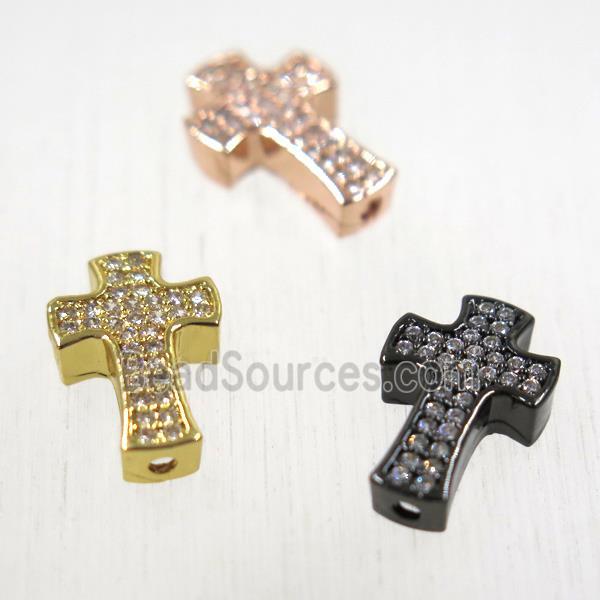 copper cross beads pave zircon, mix color