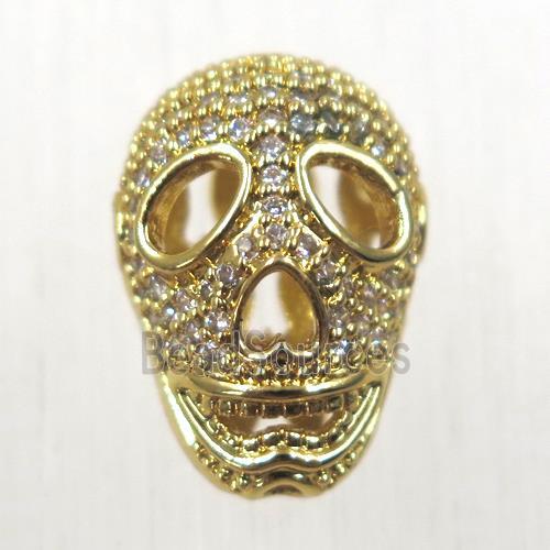 copper skull beads pave zircon, gold plated