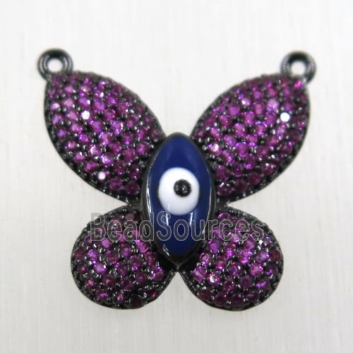 copper butterfly pendant paved hotpink zircon with 2loops, black plated