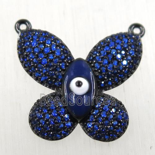 copper butterfly pendant paved blue zircon with 2loops, black plated