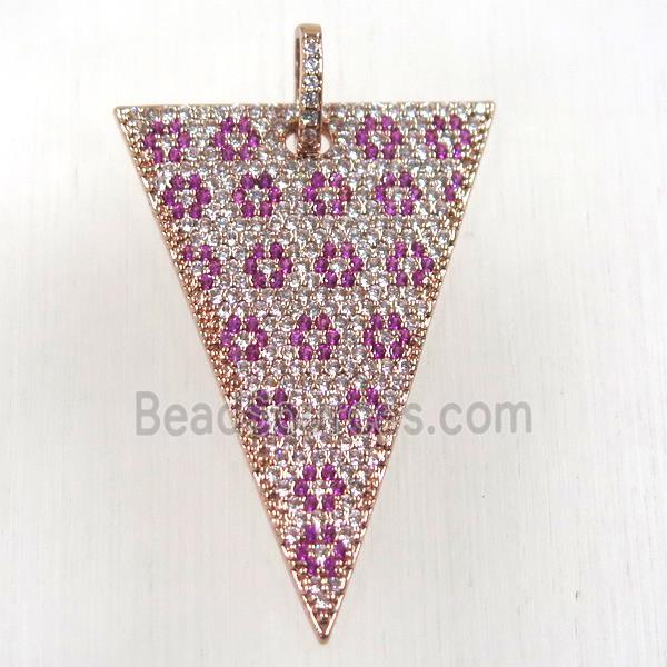 copper triangle pendant paved zircon, rose gold