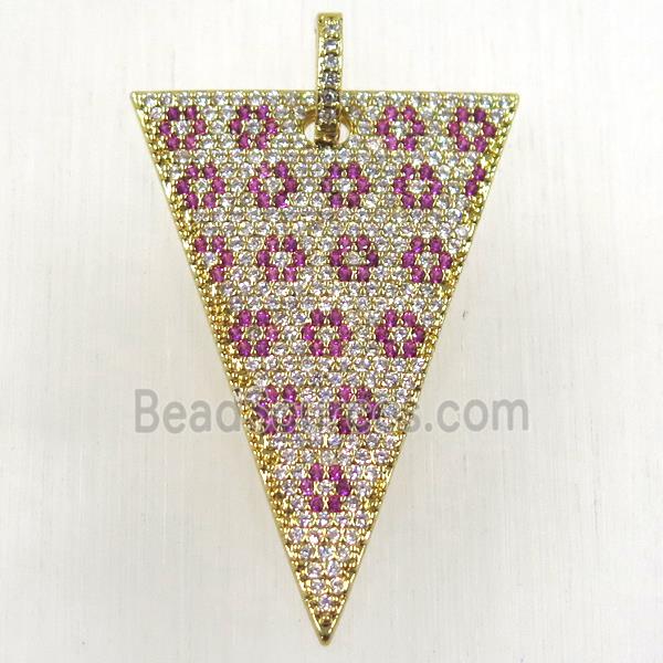 copper triangle pendant paved zircon, gold plated