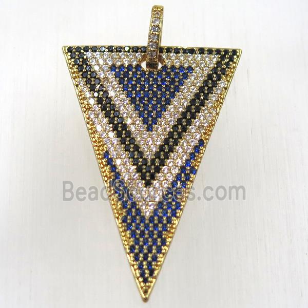 copper triangle pendant paved zircon, gold plated