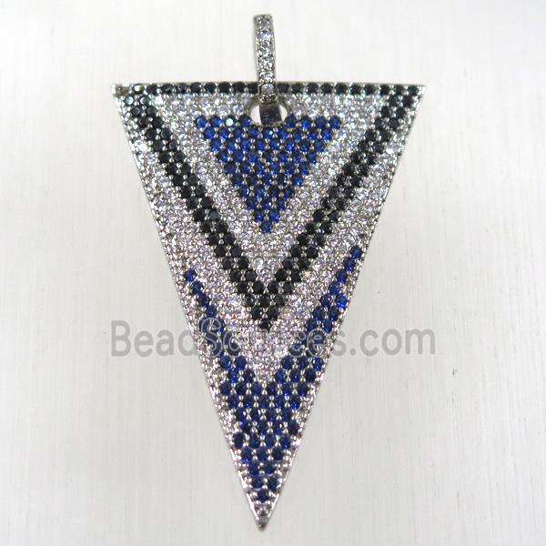 copper triangle pendant paved zircon, platinum plated