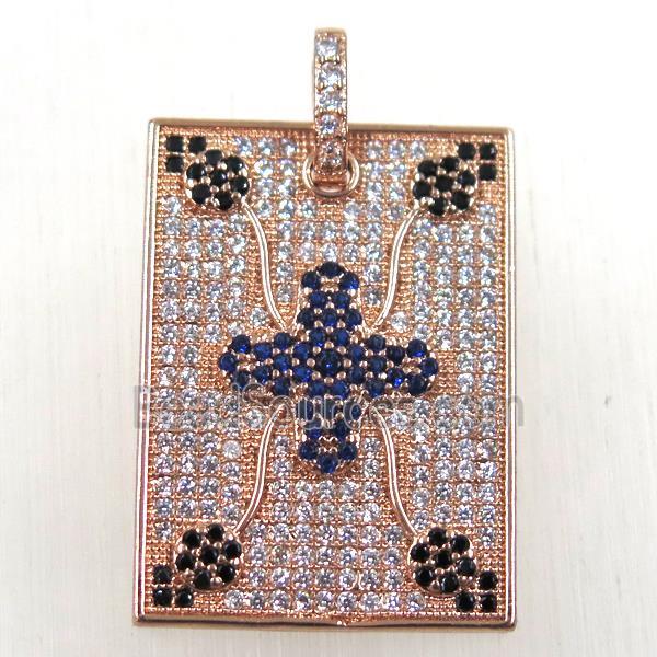 copper rectangle pendant paved zircon, rose gold