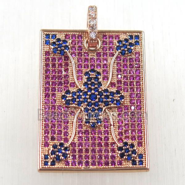 copper rectangle pendant paved zircon, rose gold