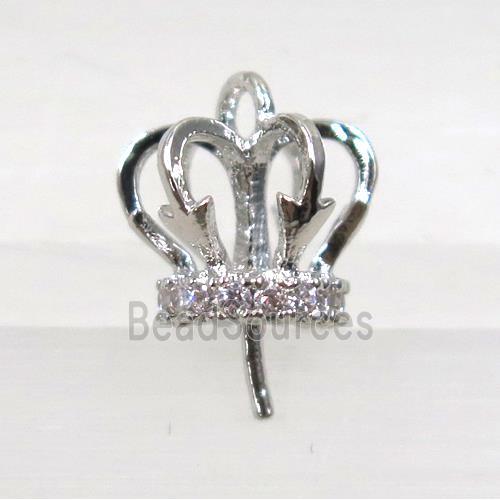 copper crown bail paved zircon, platinum plated