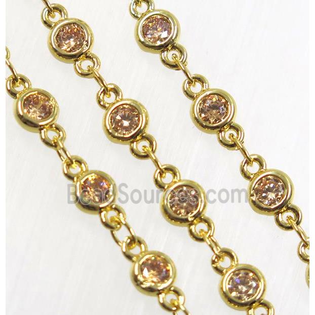 champagne zircon, copper chain, gold plated