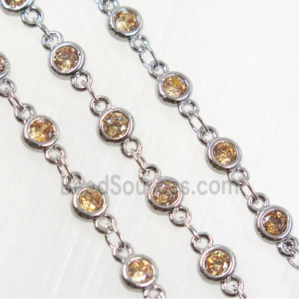 champagne zircon, copper chain, platinum plated